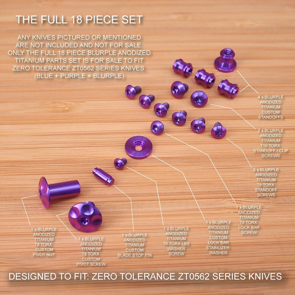 Zero Tolerance ZT0562 ZT 562 562CF Custom Titanium 18pc Parts Set