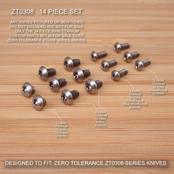 Zero Tolerance ZT0308 ZT 0308 Knife 14pc Titanium Screw Set - RAW