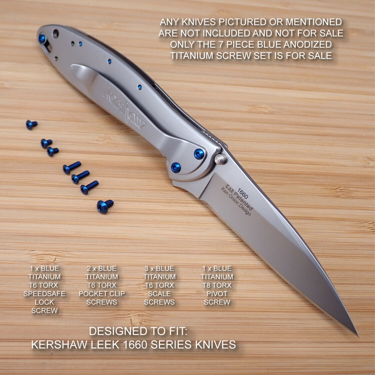 Kershaw Leek 1660 7pc Custom Anodized BLUE Titanium Screw Set