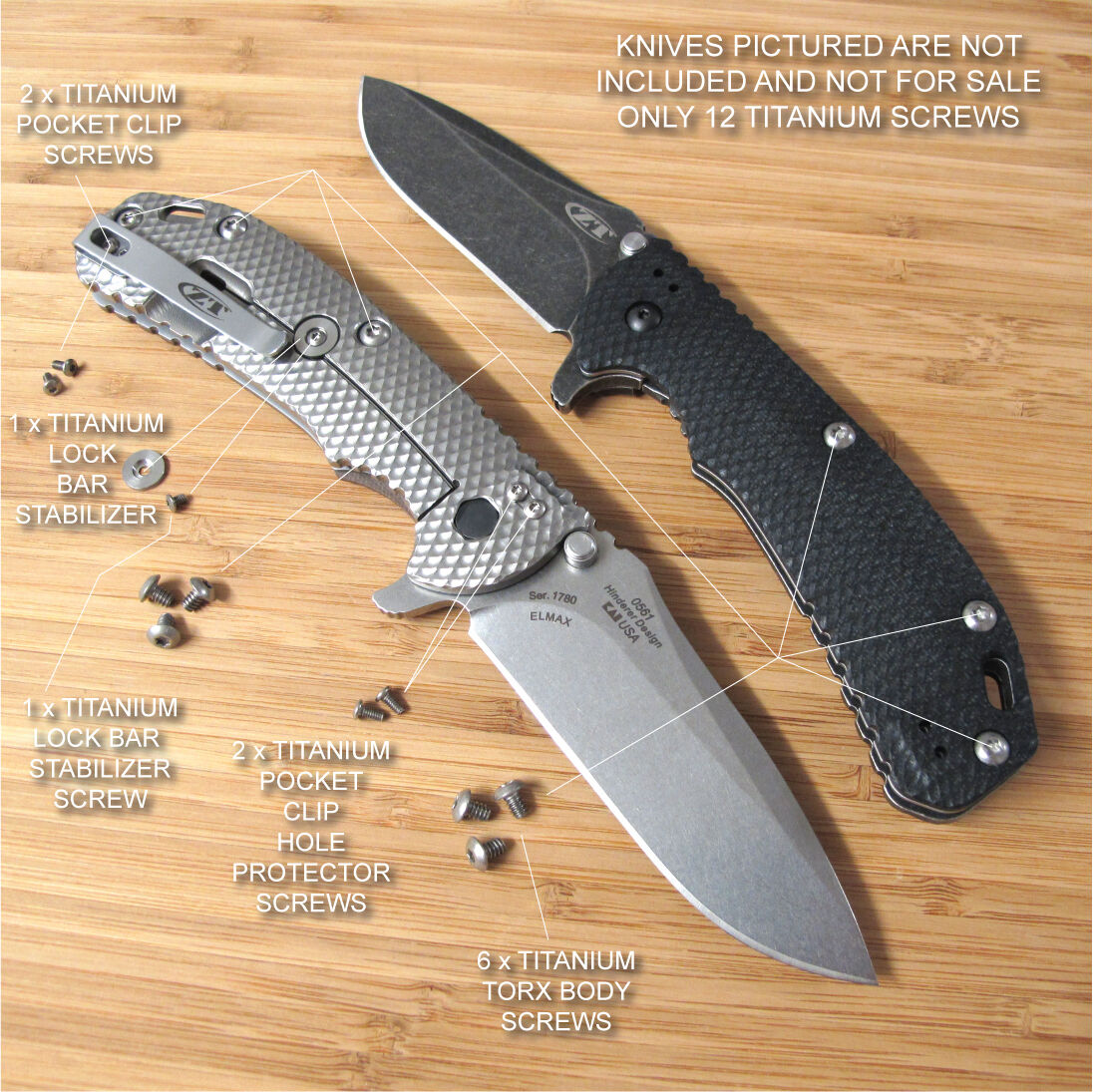 Zero Tolerance ZT0560 561 ZT Knife 12PC Titanium Screw Set inc Ti