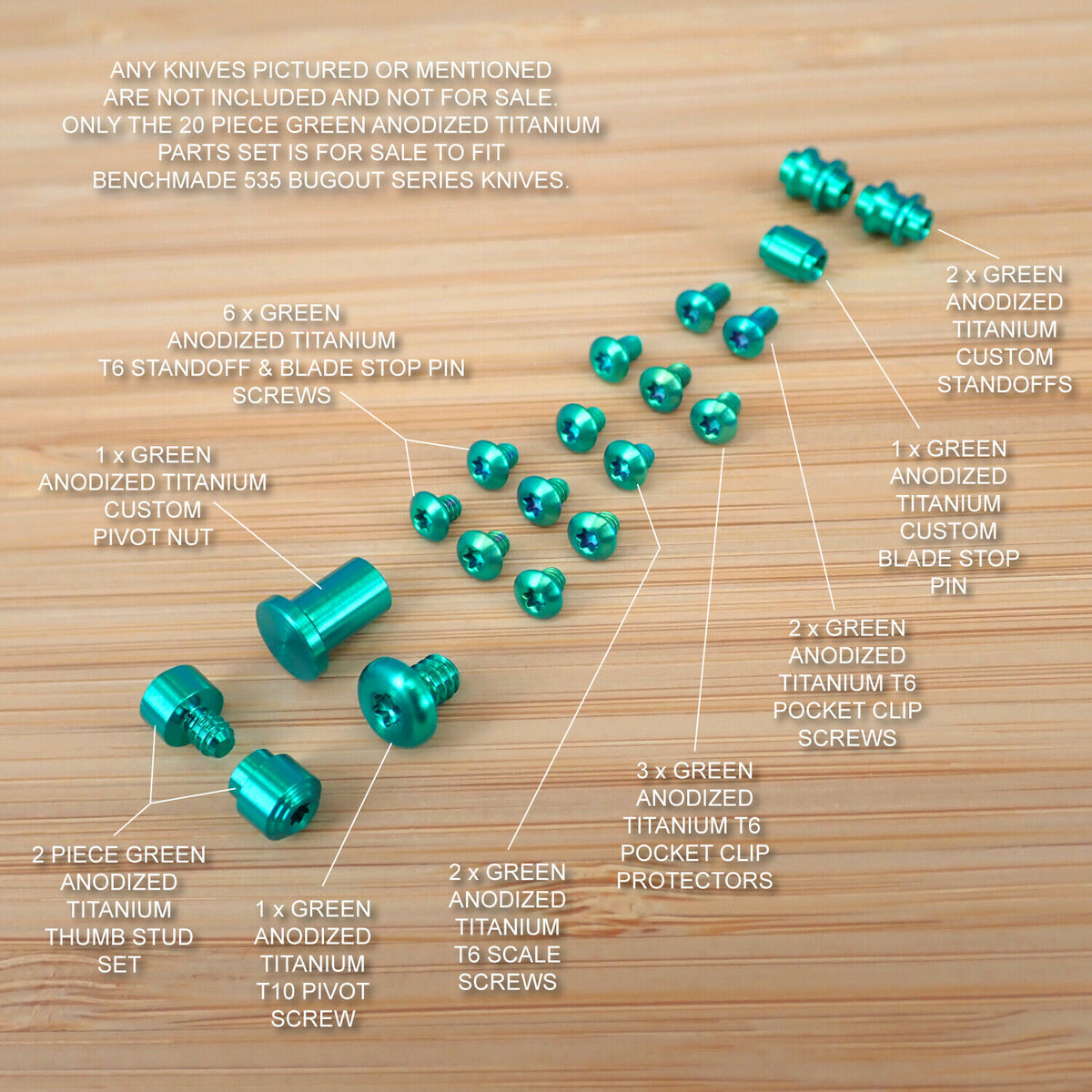 Titanium Benchmade 535 Bugout, Mini Bugout 533, Bailout 537 Complete - View #5