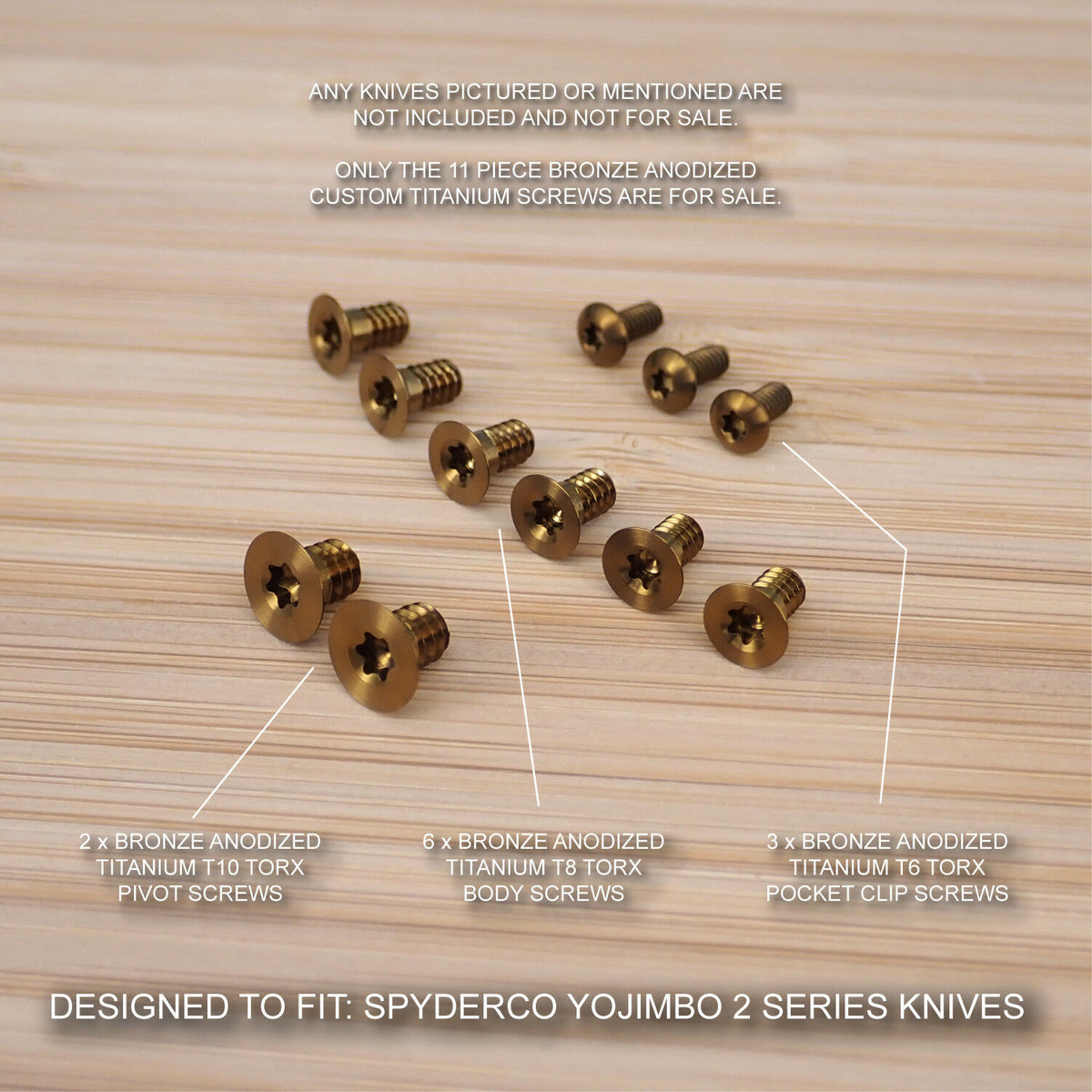 11pc BRONZE Anodized Titanium Screw Set for Spyderco Yojimbo 2 (NO