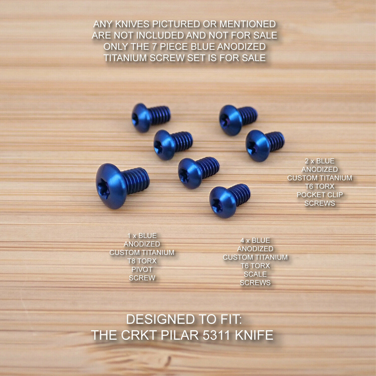 CRKT 5311 Pilar 7pc Custom Anodized BLUE Titanium Torx Screw Set