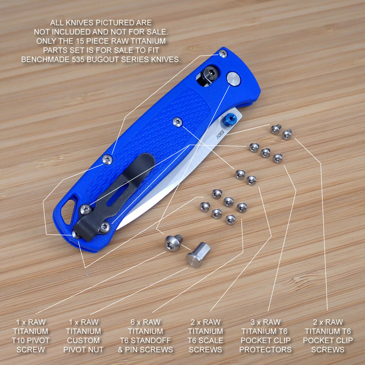 Green Titanium Screw Set For Benchmade 535 Bugout - 21pc Pivot, Standoff, Thumb Stud - View #5