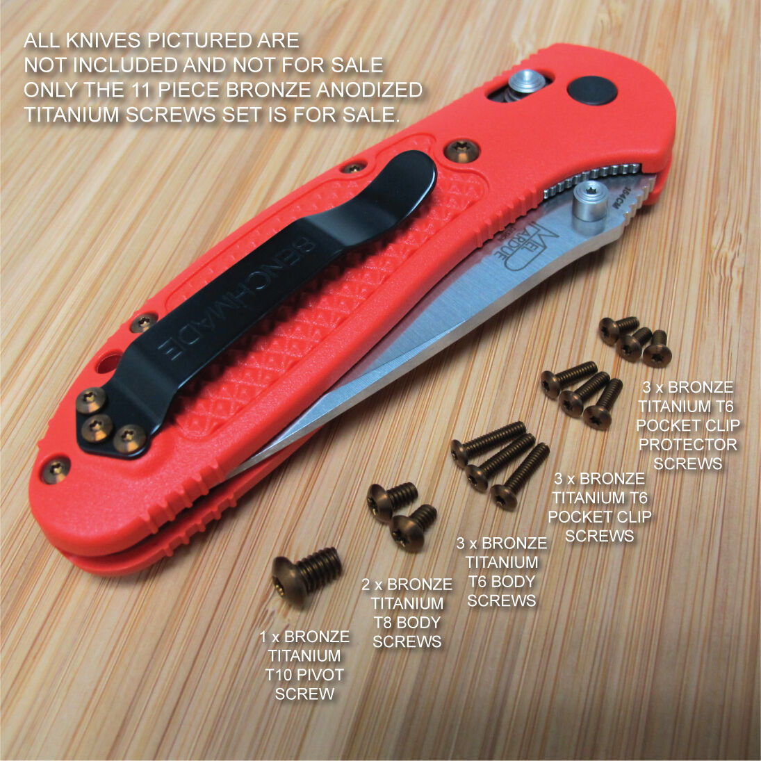 Benchmade 551 550 553 Full Griptilian 11PC BRONZE Titanium Screw