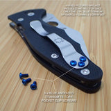 Spyderco Yojimbo 2 Custom Titanium BLUE 3pc Pocket Clip Screw Set - NO KNIFE