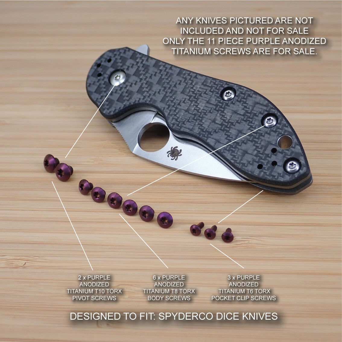 11 pc PURPLE Anodized Titanium Screw Set for Spyderco Domino or