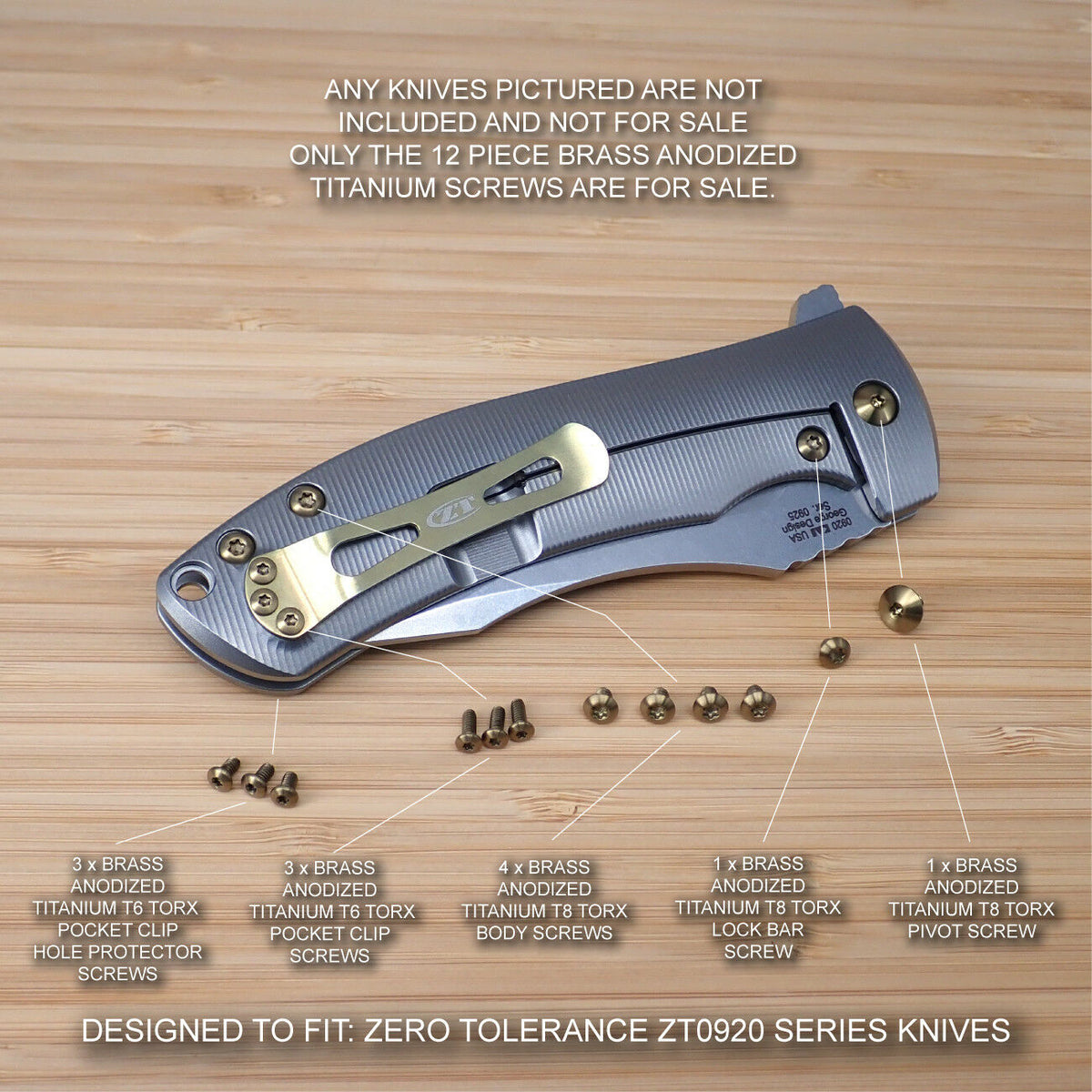 Zero Tolerance ZT0920 ZT 0920 920 Custom Titanium 12pc Screw