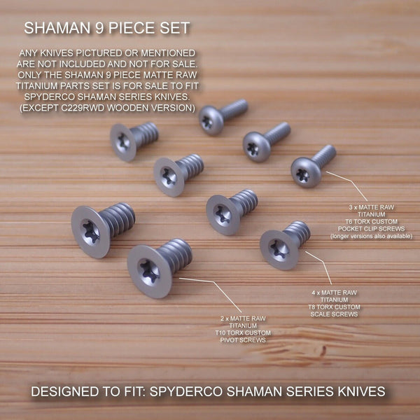 9 Piece MATTE RAW Custom Titanium Screw Set for Spyderco Shaman (NO KNIFE)