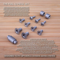 Spyderco Shaman Full 12pc Custom Titanium Screw, Pin, Standoffs Set - MATTE RAW