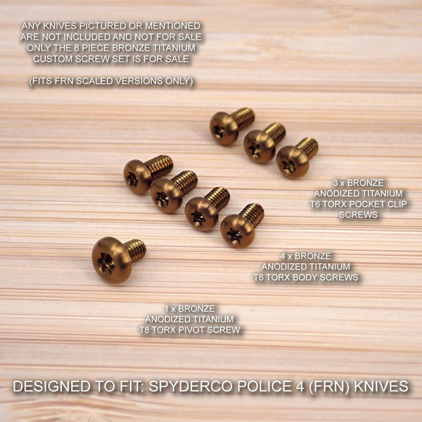 Spyderco POLICE 4 FRN 8pc BRONZE Anodized Titanium Pivot & Screws Set - NO KNIFE