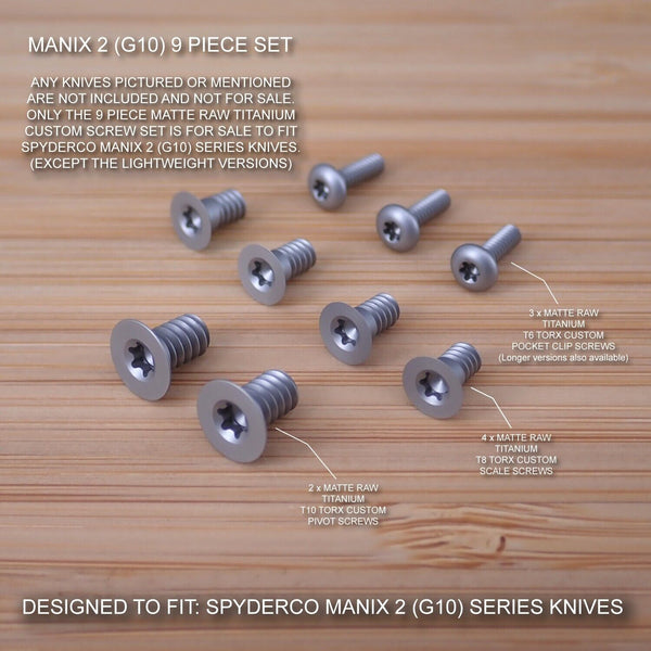 Spyderco Manix 2 G10 XL Custom Titanium 9pc Screw Set - MATTE RAW