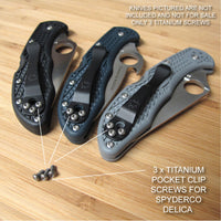 3 Piece Raw Titanium Pocket Clip Screw Set fits Spyderco DELICA 4 FRN (NO KNIFE)