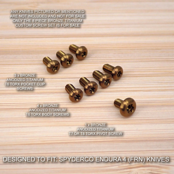 Spyderco Endura 4 FRN 8pc BRONZE Anodized Titanium Pivot & Screws Set - NO KNIFE