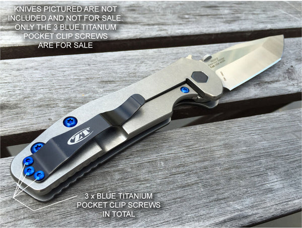 Zero Tolerance ZT0620 630 ZT Knife 3pc Pocket Clip Titanium Screws Set - BLUE