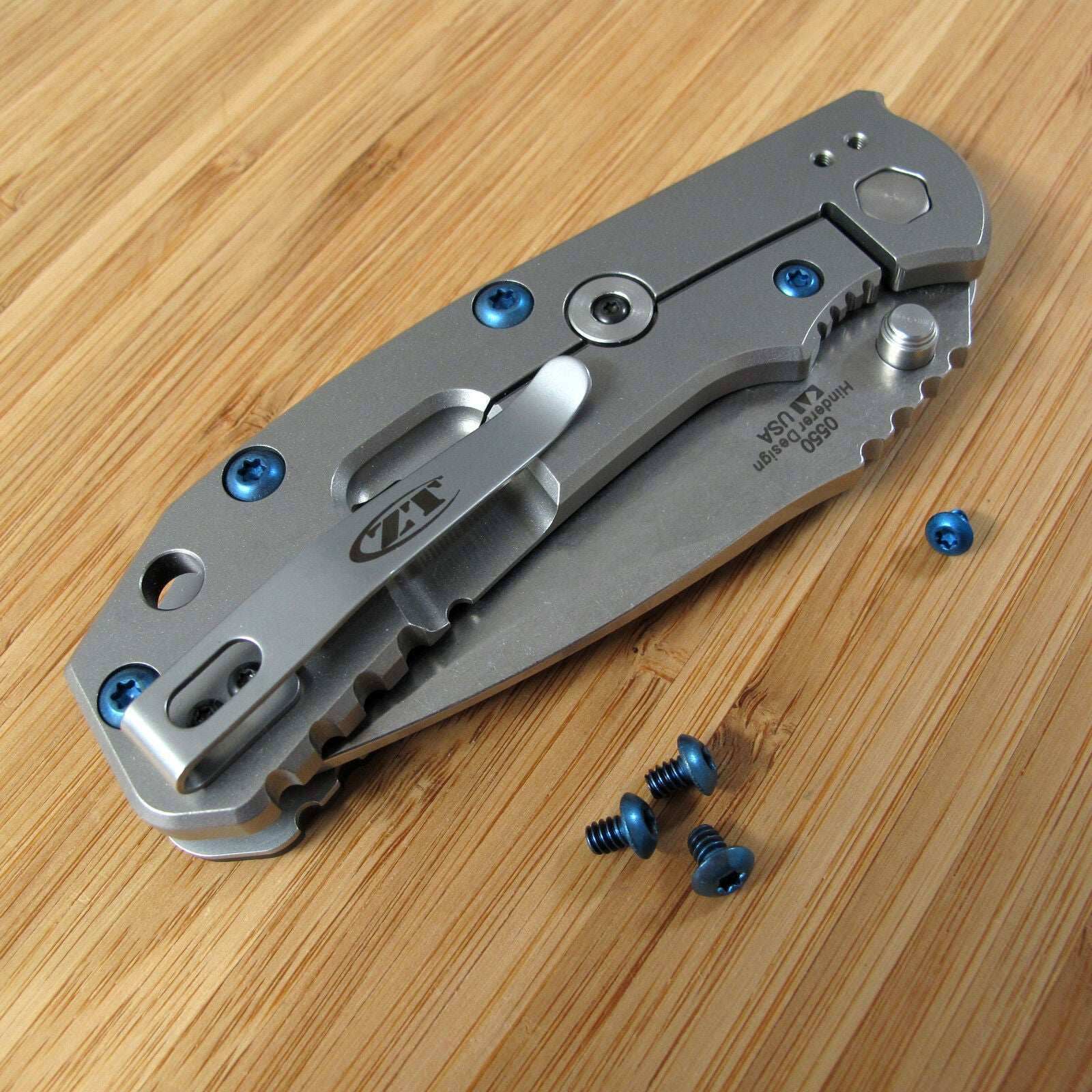 UNUSED US2485 GRAY×BLUE サイズ2 Zero Tolerance ZT0550 550 ZT Knife 4PC Titanium Body & Lock Bar