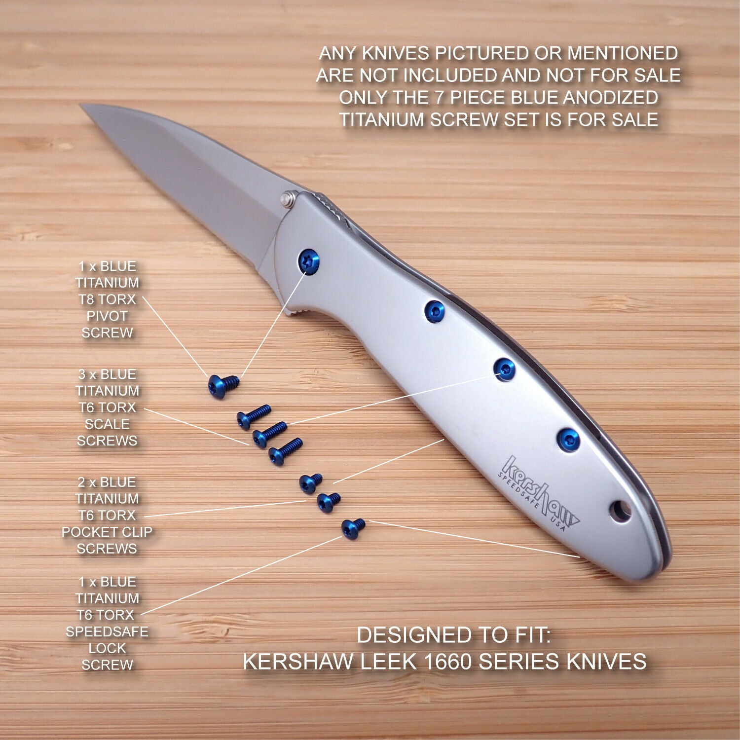 Kershaw Leek 1660 7pc Custom Anodized BLUE Titanium Screw Set