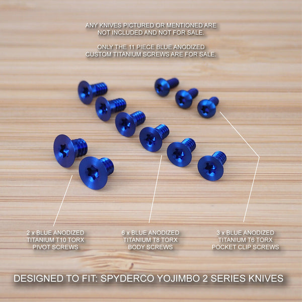 11pc BLUE Anodized Titanium Screw Set for Spyderco Yojimbo 2 (NO KNIFE) C85GP2