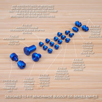 Benchmade 535 BUGOUT 20pc BLUE Titanium Screw Set, Pivot, Standoff, Pin, T Studs