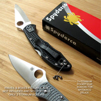 3 Piece Raw Titanium Pocket Clip Screws for Spyderco DELICA 4 FRN (NO KNIFE)
