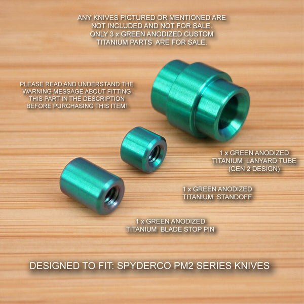 3pc GREEN Titanium Tube, Standoff & Pin for Spyderco Paramilitary PM2 (NO KNIFE)