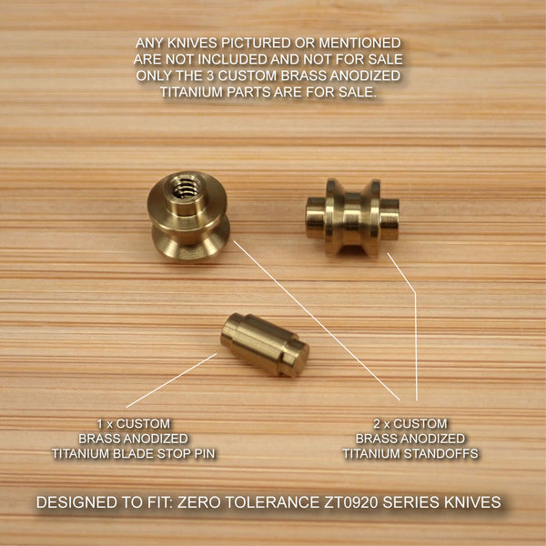 Zero Tolerance ZT0920 ZT 0920 920 Custom Titanium 3pc Standoff + Pin Set - BRASS