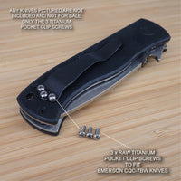 Emerson CQC-7BW CQC Knife 3pc Custom Designed RAW Titanium Pocket Clip Screw Set