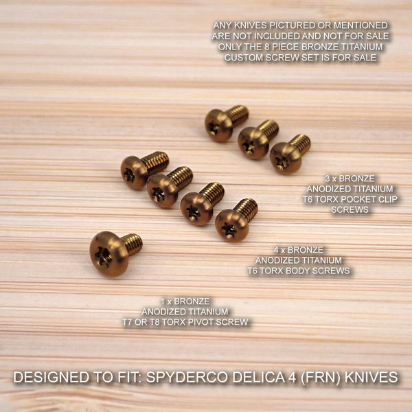 Spyderco Delica 4 FRN Titanium 8pc BRONZE Anodized Pivot & Screw Set - NO KNIFE