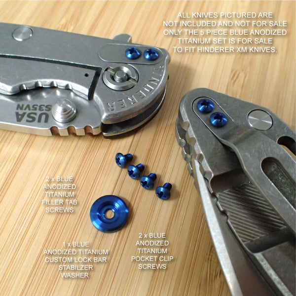 Hinderer Knives XM18 XM24 Fatty Custom 5pc Titanium LBS Washer & Screw Set - BLUE