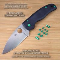 12 pc GREEN Titanium Screw + Pin + Standoff Set for Spyderco Shaman