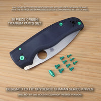 10 Piece GREEN Anodized Titanium Screw & Pin Set for Spyderco Shaman