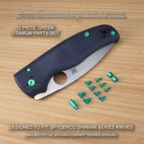 12 pc GREEN Titanium Screw + Pin + Standoff Set for Spyderco Shaman