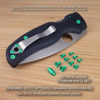 10 Piece GREEN Anodized Titanium Screw & Pin Set for Spyderco Shaman