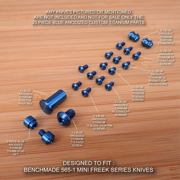 Benchmade 565-1 MINI FREEK 20pc BLUE Titanium Screw Set, Pivot, Standoff, T Stud